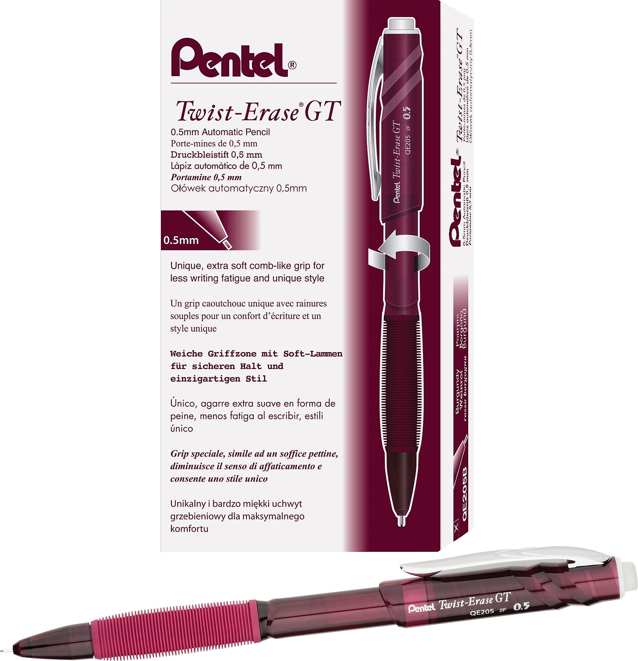 Twist-Erase GT Pencils, 0.5 mm, Red (QE205B)