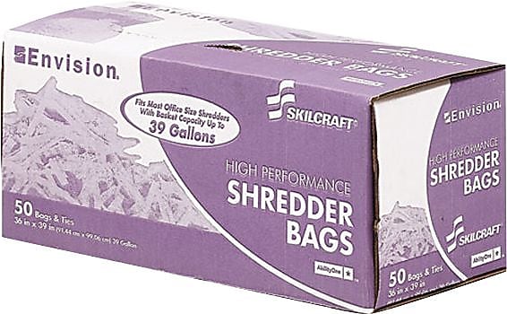 AbilityOne Envision Heavy-Duty Shredder Bags, 39 Gallon, Clear, 36" x 39", 50/Bx