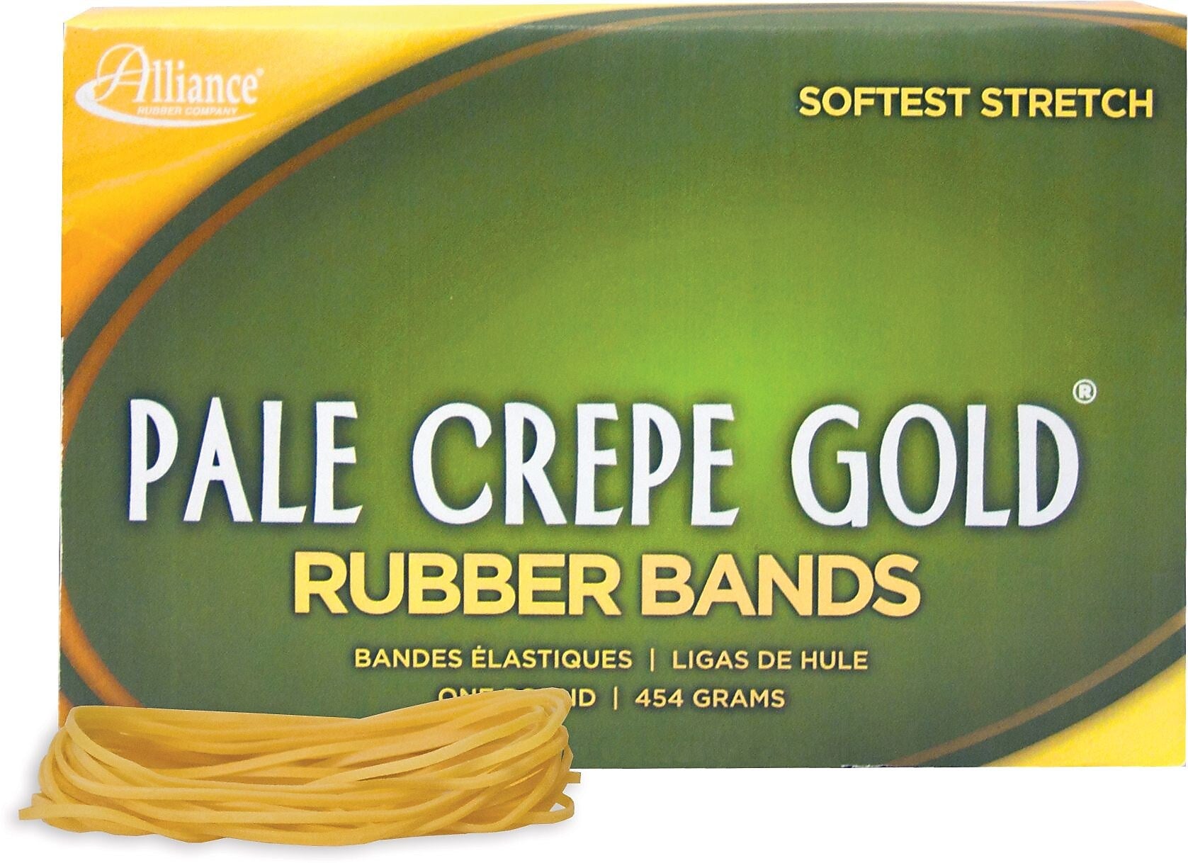 Alliance Pale Crepe Gold Multi-Purpose #19 Rubber Bands, 3-1/2" x 1/16", Golden Crepe, 1890/Box (20195)