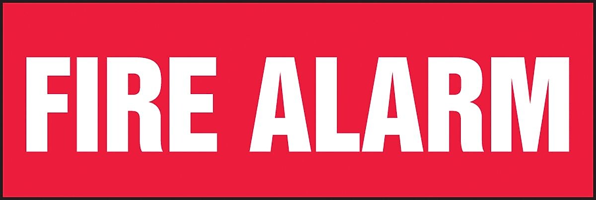Accuform Signs Safety Label, FIRE ALARM, 4" x 12", Adhesive Dura-Vinyl, White on Red
