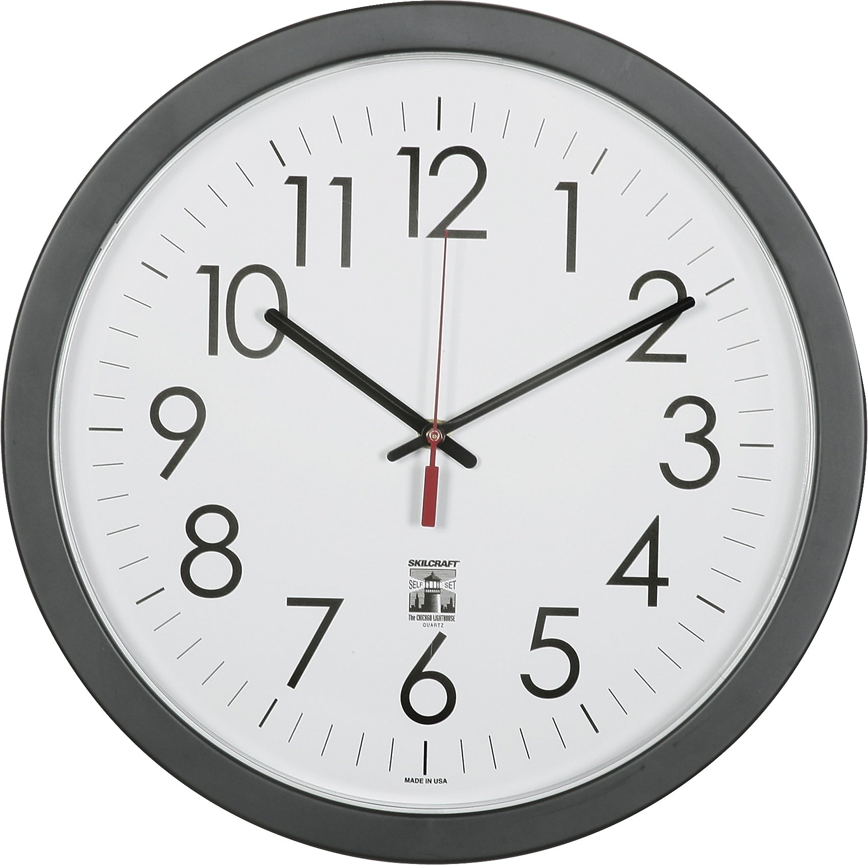 AbilityOne SKILCRAFT 14.5" Round SelfSet Wall Clock, Analog, Quartz