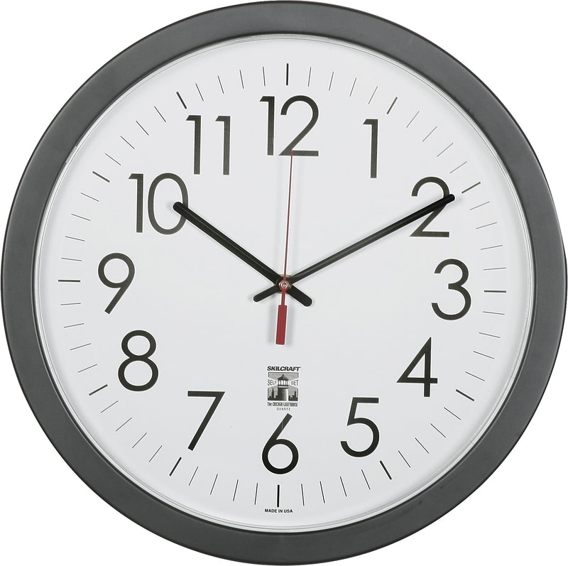 AbilityOne SKILCRAFT 14.5" Round SelfSet Wall Clock, Analog, Quartz