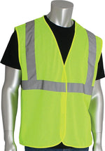 Protective Industrial Products Hi-Vis Safety Vest, ANSI/ISEA 107-2015 Class 2, Type R, Hook & Loop Closure, Lime, 3X, 10/Pack
