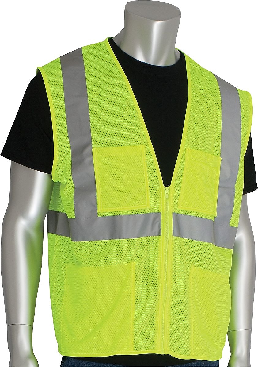 PIP High Visibility Sleeveless Safety Vests, ANSI Class 2, Yellow, Large, 50/Pack (302-MVGZ4PLY-L-XX)