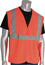 Protective Industrial Products Hi-Vis Safety Vest, ANSI/ISEA 107-2015 Class 2, Type R, Hook & Loop Closure, Orange, 4X, 10/PK