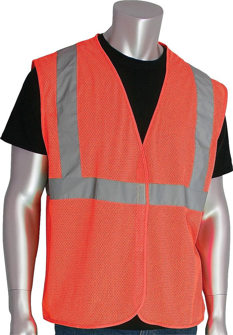 Protective Industrial Products Hi-Vis Safety Vest, ANSI/ISEA 107-2015 Class 2, Type R, Hook & Loop Closure, Orange, 5X, 10/PK