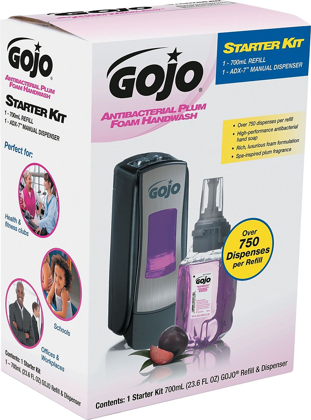 Gojo ADX-7 Antibacterial Foam Handwash Kit, 700mL, Manual, Chrome/Black (GOJ871204)