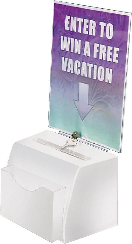 Azar Displays White Medium Molded Lottery Box with Pocket, Lock and Key (206777)