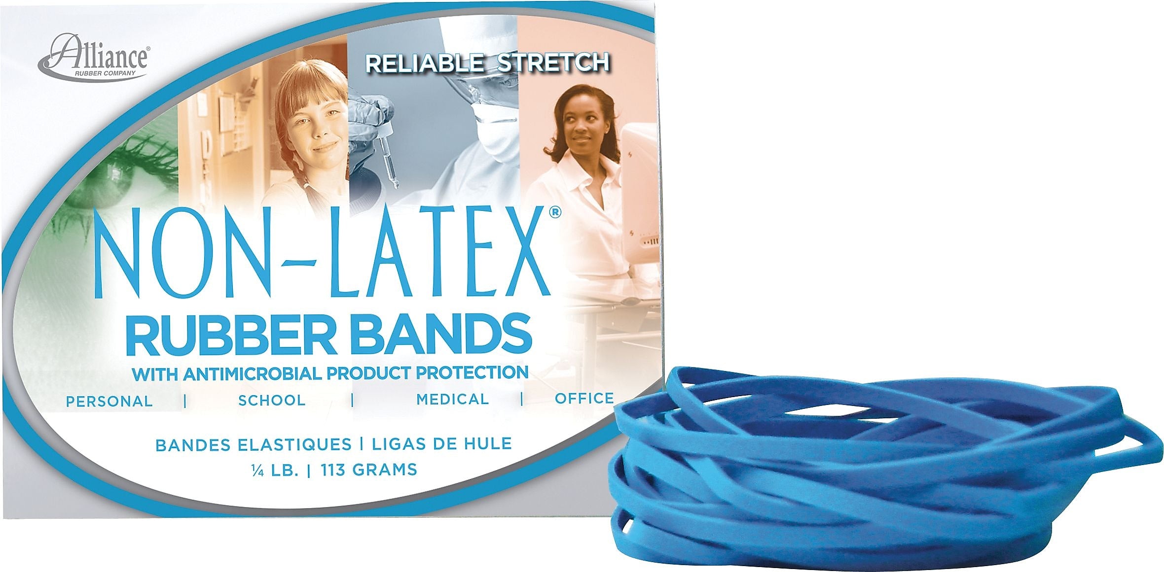 Alliance Non-Latex Multi-Purpose #19 Rubber Bands, 3-1/2" x 1/16", Non-Latex, Cyan Blue, 360/Box (42199)