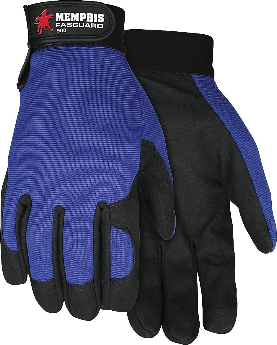 Memphis Gloves® Fasguard™ Clarino® Synthetic Leather Palm Multi-Task Gloves, Blue/Black, Large