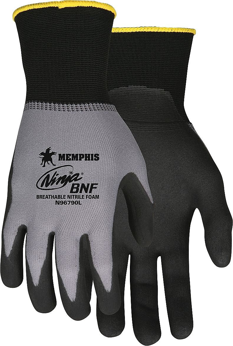 MCR Safety Memphis Ninja Flex Seamless Nylon Knit Gloves, X-Large, Gray/Black, 12 Pairs (N96790XL)