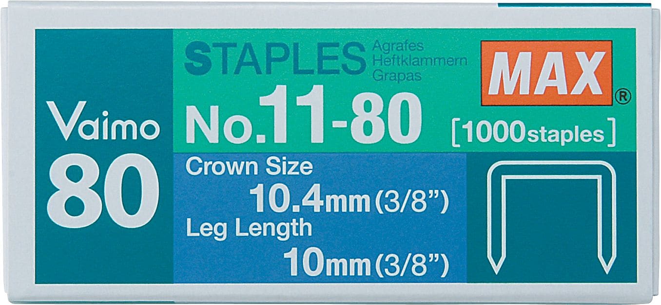 Heavy-Duty, Flat-Clinch Staples for Max HD-11UFL, 3/8" Leg Length, 1000/Box