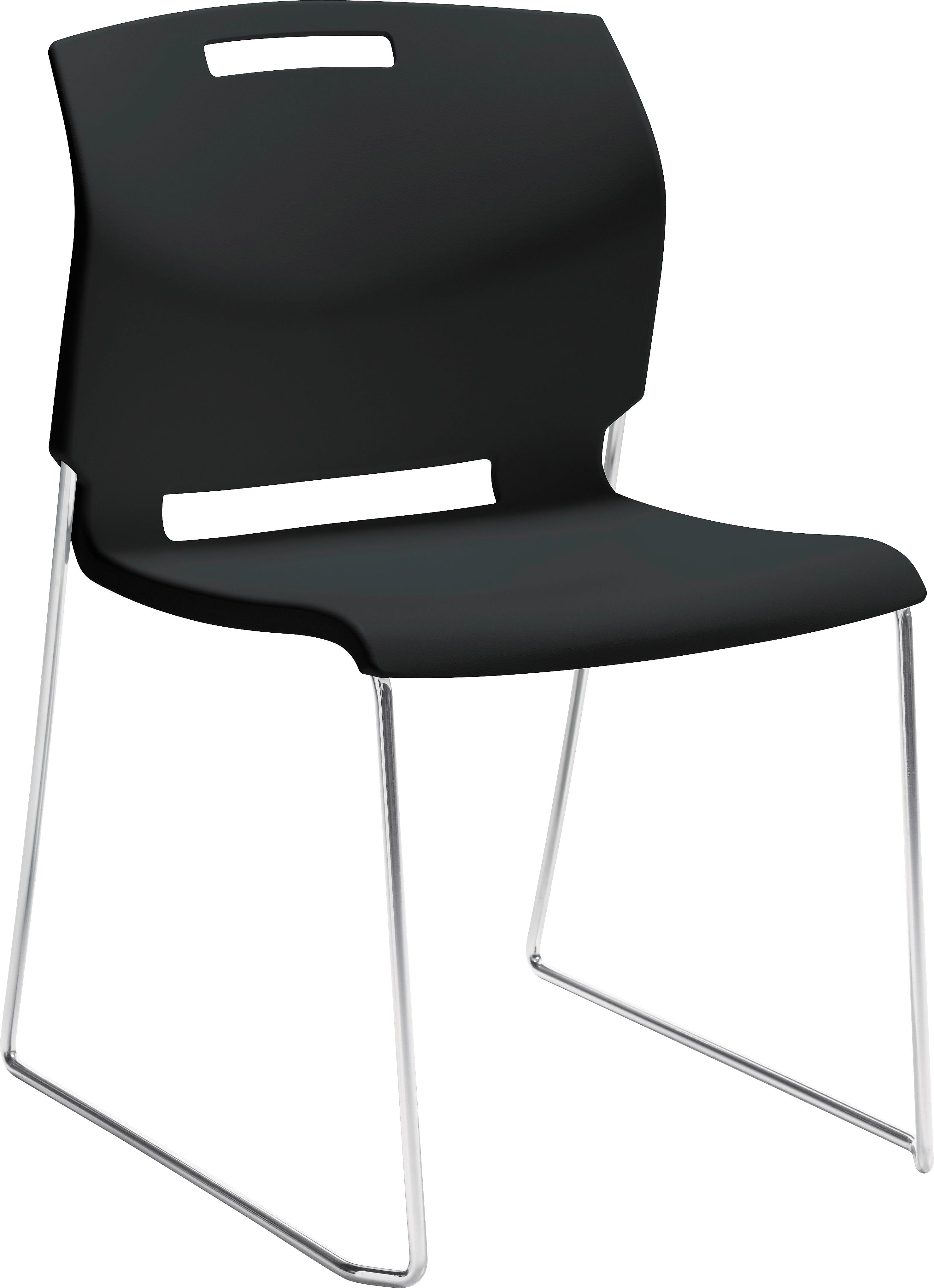 Global Popcorn Plastic Stack Chair without Arms, Asphalt Black, 4/Ct (TD6711-BLK)