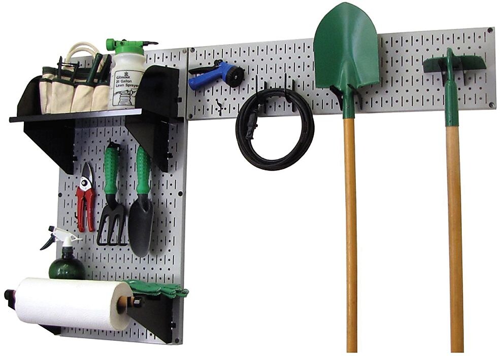 Wall Control Garden Tool Storage Organizer Pegboard Kit, Gray Tool Board and Black Accessories