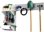 Wall Control Garden Tool Storage Organizer Pegboard Kit, Gray Tool Board and White Accessories