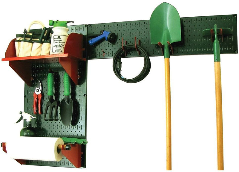 Wall Control Garden Tool Storage Organizer Pegboard Kit, Green Tool Board and Red Accessories