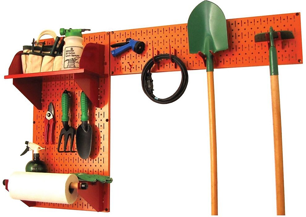 Wall Control Garden Tool Storage Organizer Pegboard Kit, Orange Tool Board and Red Accessories