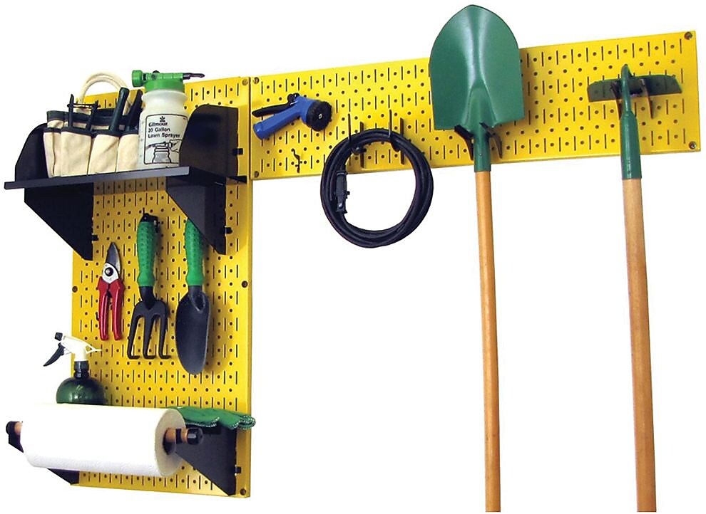 Wall Control Garden Tool Storage Organizer Pegboard Kit, Yellow Tool Board and Black Accessories