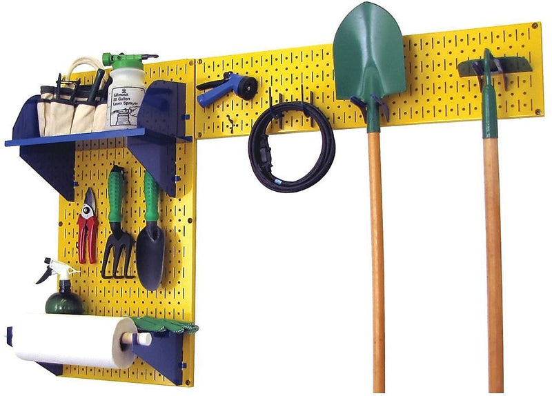 Wall Control Garden Tool Storage Organizer Pegboard Kit, Yellow Tool Board and Blue Accessories