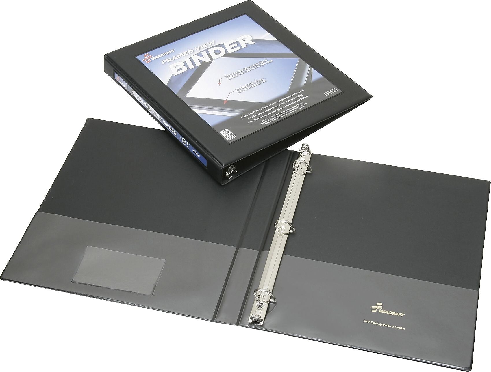 AbilityOne SKILCRAFT Frame View Binders, 1/2", Letter, 8.5"x 11", 3 x D-Ring Fastener, 0.5" Fastener Capacity, Black