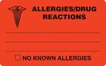 Allergy Warning Medical Labels, Allergies/Drug Reaction, Fluorescent Red, 2-1/2x4", 100 Labels