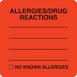 Allergy Warning Medical Labels, Allergies/Drug Reaction, Fluorescent Red, 2x2", 500 Labels