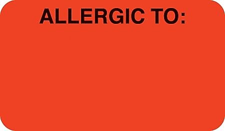 Allergy Warning Medical Labels, Allergic To:, Fluorescent Red, 7/8x1-1/2", 500 Labels