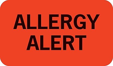 Allergy Warning Medical Labels, Allergy Alert, Fluorescent Red, 7/8x1-1/2", 500 Labels