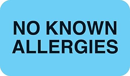 Allergy Warning Medical Labels, No Known Allergies, Light Blue, 7/8x1-1/2", 500 Labels