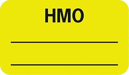 Insurance Chart File Medical Labels, HMO, Fluorescent Chartreuse, 7/8x1-1/2", 500 Labels