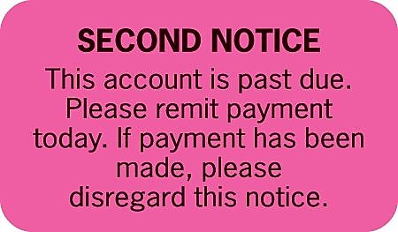 Collection and Notice Collection Labels, Second Notice, Fluorescent Pink, 0.875 x 1.5 inch, 500 Labels