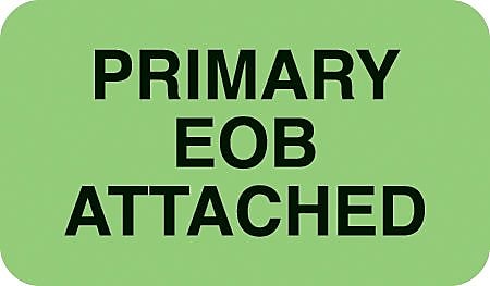 Insurance Carrier Collection Labels, Primary EOB Attached, Fl Green, 7/8x1-1/2", 250 Labels