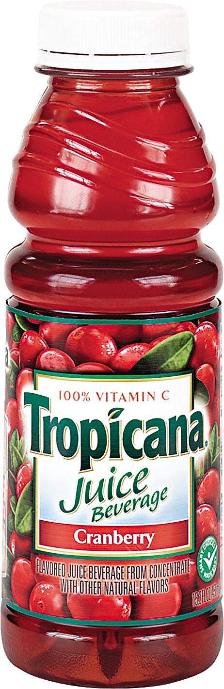 Tropicana Juice Beverage, Cranberry, 15.2oz Bottle, 12/Carton