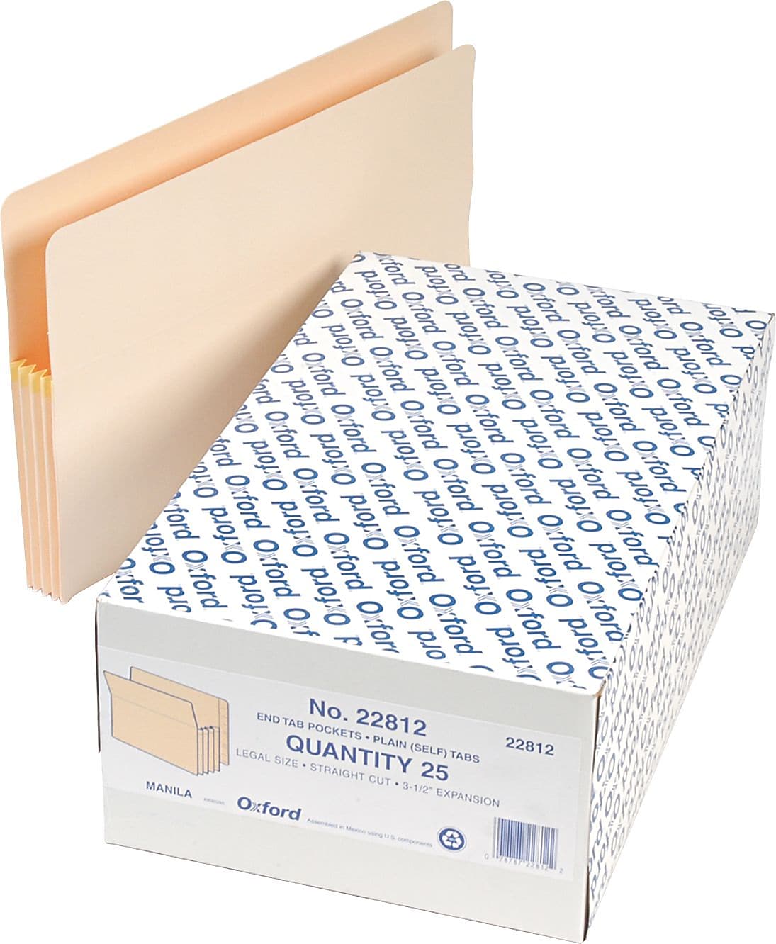 Pendaflex 10% Recycled Reinforced File Pocket, 3 1/2" Expansion, Legal Size, Manila, 25/Box (22812)