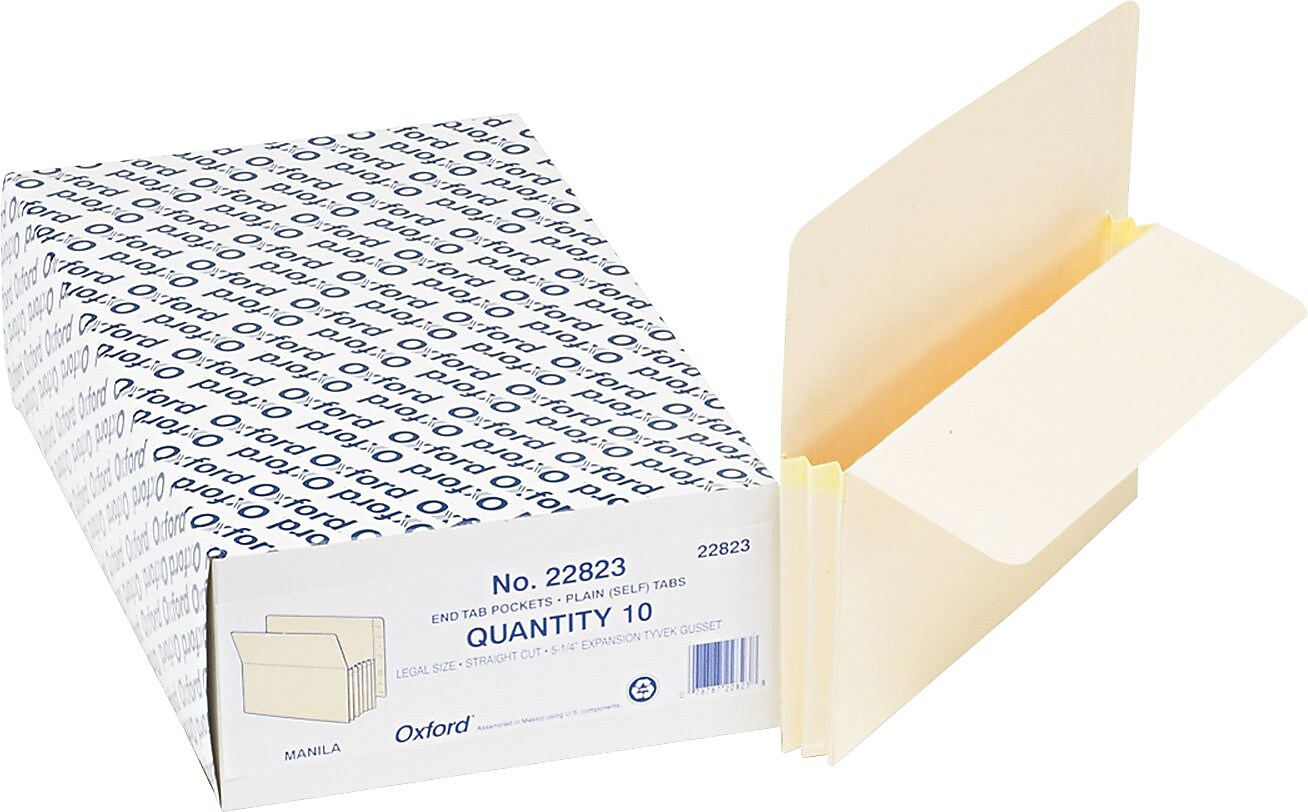 Pendaflex Reinforced File Pocket, 5 1/4" Expansion, Legal Size, Manila, 10/Box (22823)
