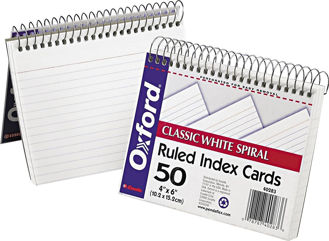 Oxford Spiral Index Cards, 4 x 6, 50 Cards, White