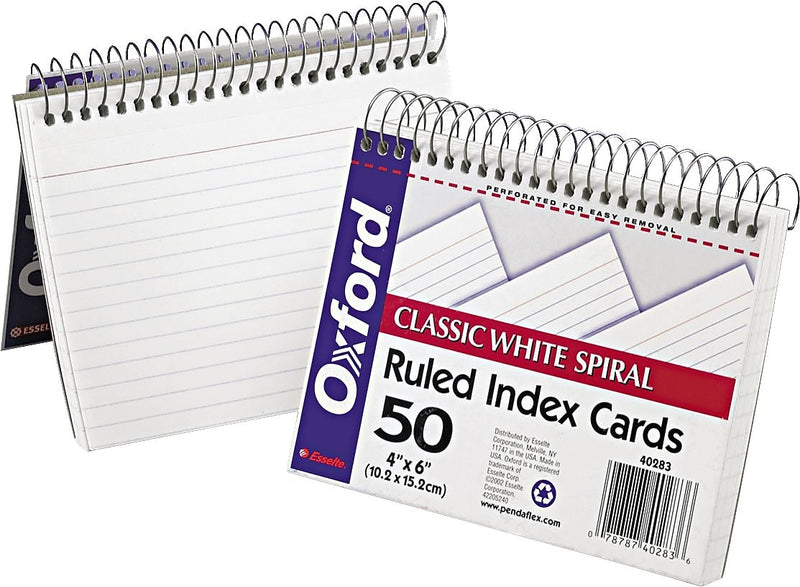 Oxford Spiral Index Cards, 4 x 6, 50 Cards, White