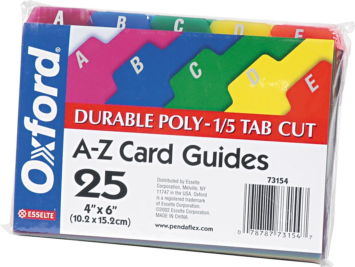 Oxford Alpha Card Guides, 4" x 6", Assorted, 25/Set (73154)