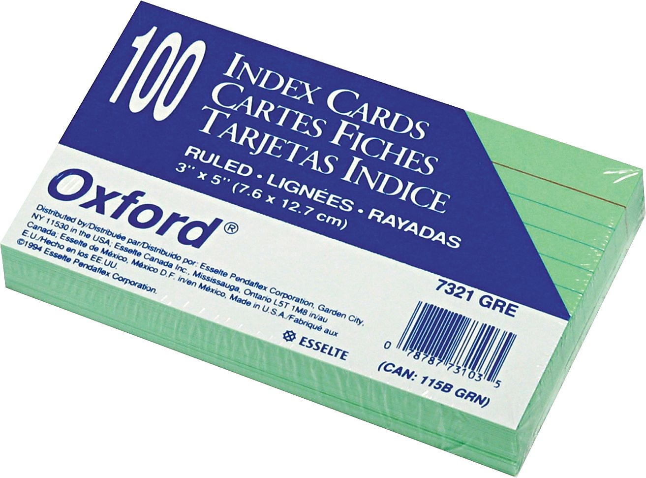 Oxford 3" x 5" Index Cards, Lined, Green, 100/Pack (7321GRE)