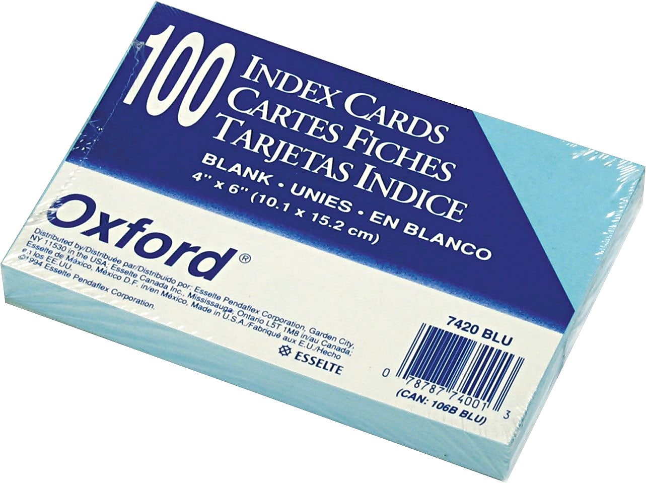 Oxford 4" x 6" Index Cards, Blank, Blue, 100/Pack (7420BLU)