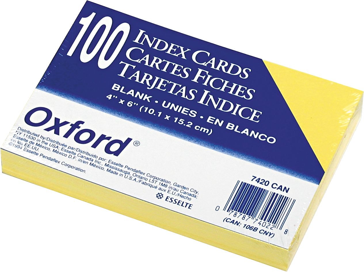 Oxford 4" x 6" Index Cards, Blank, Canary, 100/Pack (7420CAN)