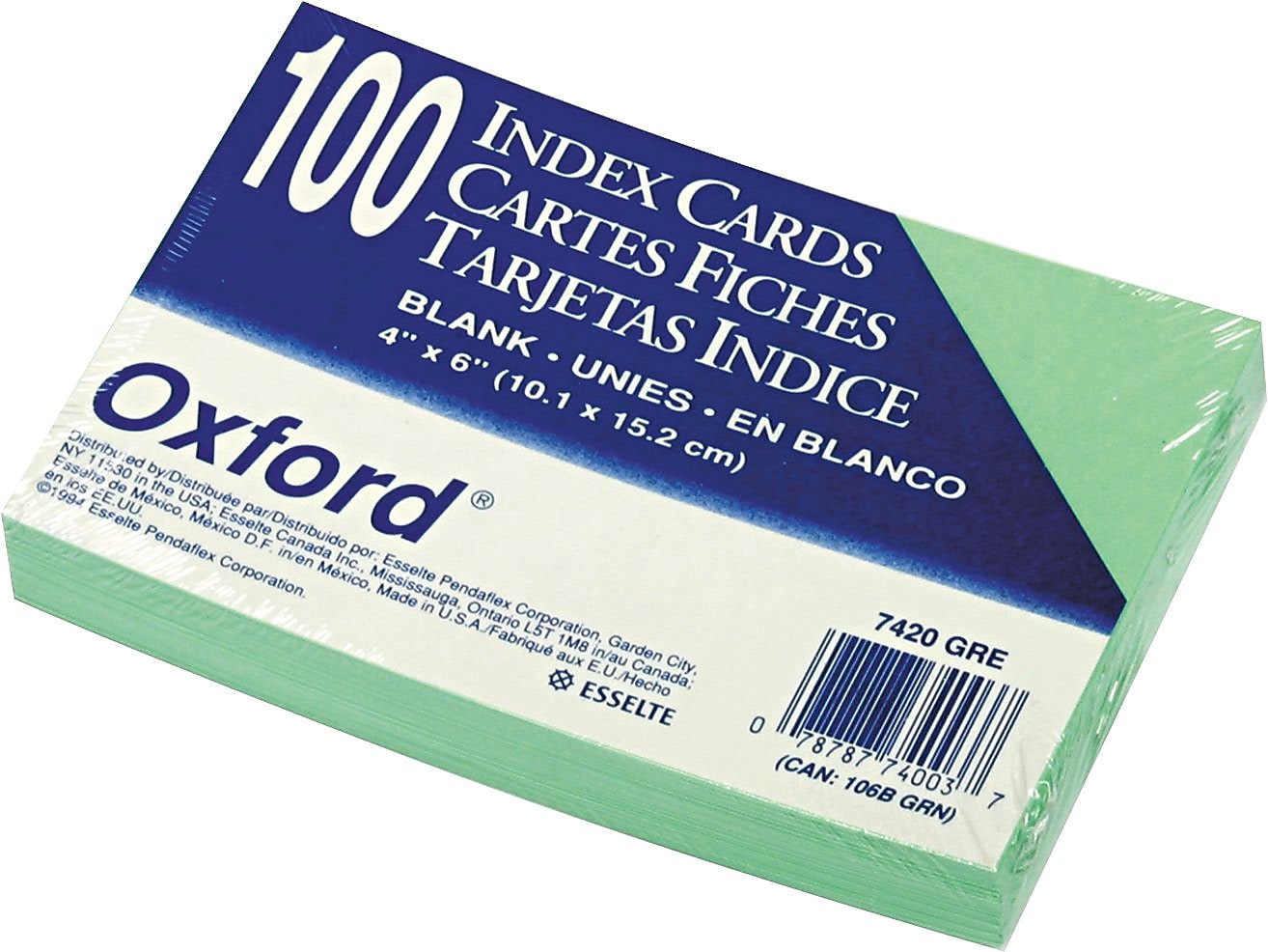 Oxford 4" x 6" Index Cards, Blank, Green, 100/Pack (7420GRE)