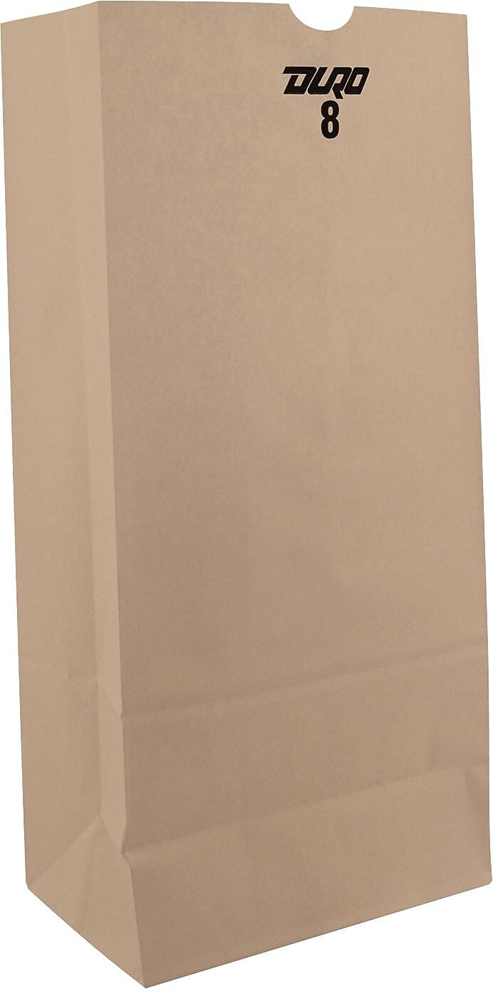 Duro Kraft Paper Bags, 6 1/8" x 4 1/6" x 12 7/16", White, 500/Ct