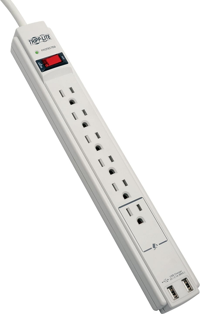 Tripp Lite 6 Outlet Surge Protector, 6' Cord, 990 Joules (TLP606USB)