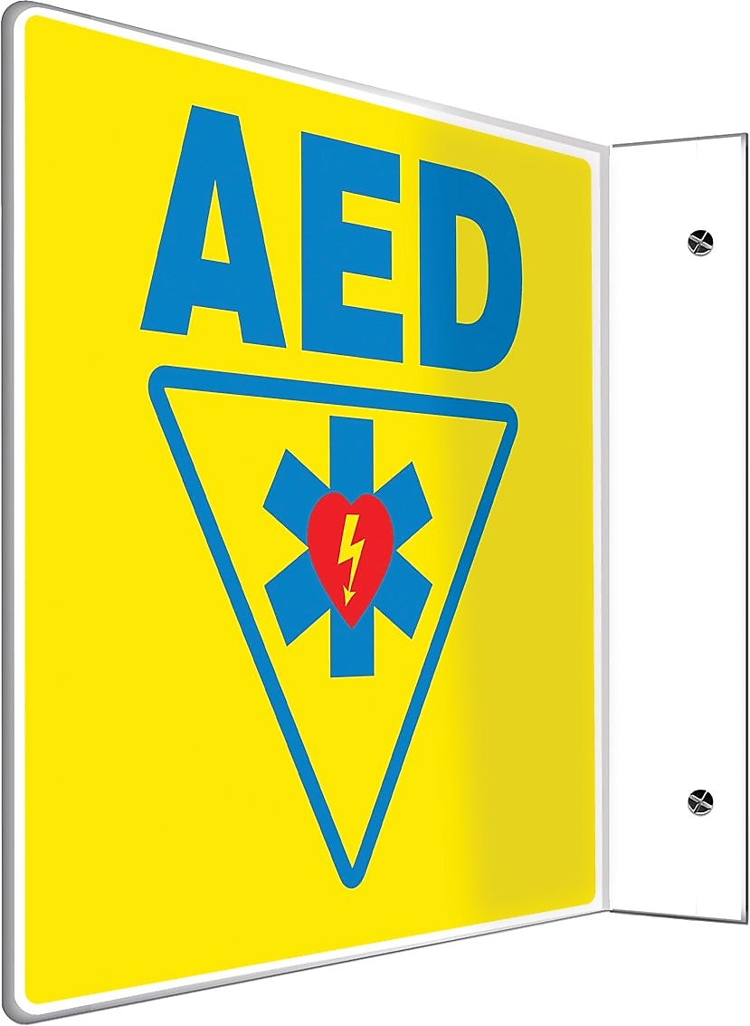 Accuform AED Projection Sign, Blue/Yellow, 8"H x 8"W (PSP703)