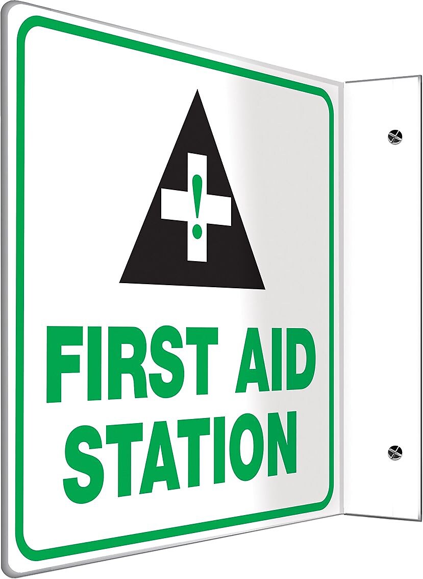 Accuform First Aid Station Projection Sign, Green/Black/White, 8"H x 8"W (PSP723)