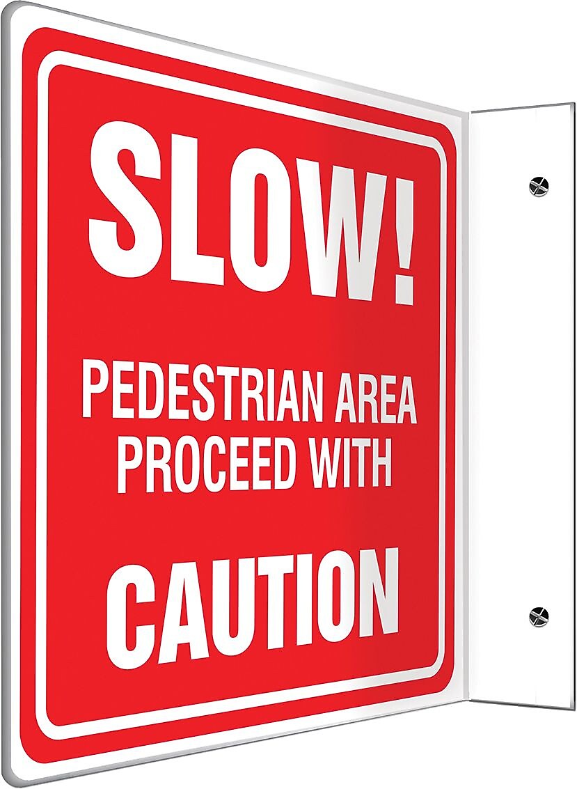 Accuform Slow! Pedestrian Area Proceed With Caution Projection Sign, White/Red, 8"H x 8"W (PSP247)