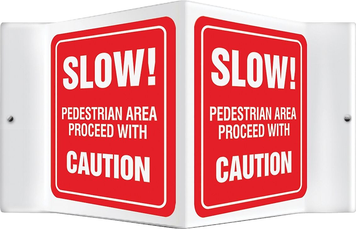 Accuform Slow! Pedestrian Area Proceed With Caution Projection Sign, White/Red, 6"H x 5"W (PSP136)