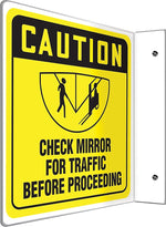 Accuform Check Mirror For Traffic Before Proceeding Projection Sign, Black/Yellow, 8"H x 8"W (PSP245)