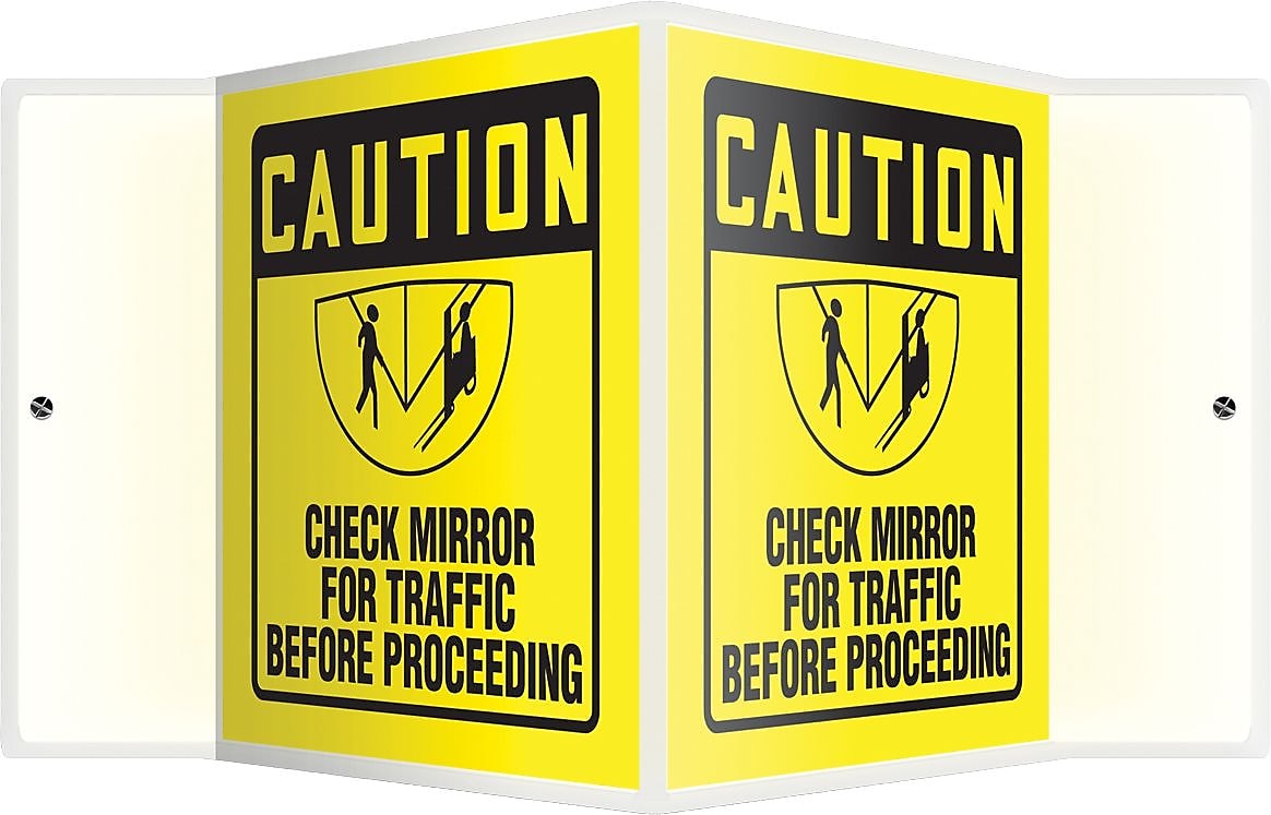 Accuform Check Mirror For Traffic Before Proceeding Projection Sign, Black/Yellow, 6"H x 5"W (PSP134)